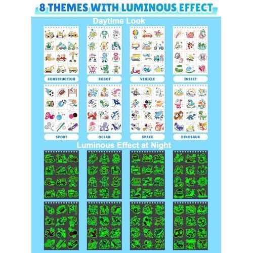 Partywind 192 Styles Glow & Glitter Temporary Tattoos Book for Kids, 16 Themes Kid Temporary Tattoos for Party Favors Classroom Prizes,Tattoos for Kids Birthday Supplies Goodie Bags Stuffer