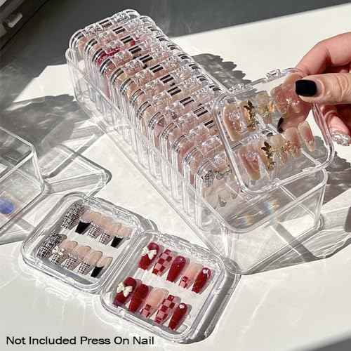 12 Pcs 2.75" Press On Nail Storage Box Container False Nail Organizer Acrylic Display Case Packaging Box with Adhesive Double Sided Tape for Nail Art (Not Included Press On Nail)