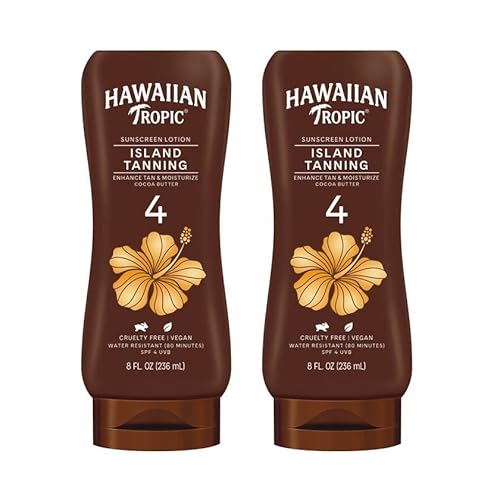 Hawaiian Tropic Island Tanning Lotion Sunscreen SPF 4 Twin Pack and Tanning Oil Spray Sunscreen SPF 6
