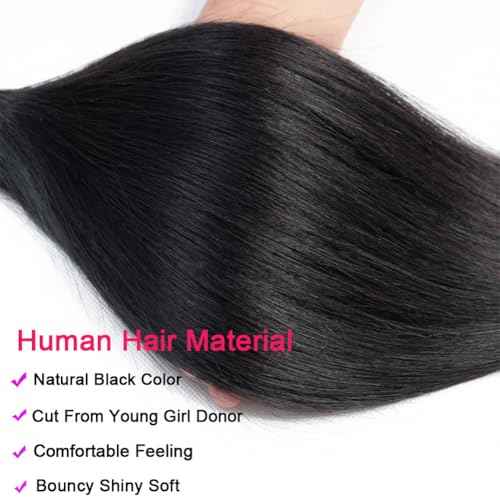 Great Grace Brazilian Straight Bundles Human Hair 14 16 18 Inch 12A 100% Unprocessed Virgin Human Hair Weave 3 Bundles Deals Natural Black Color (Natural Balck 3 Bundles, 14 16 18)