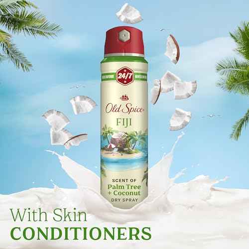 Old Spice Dry Spray Antiperspirant Deodorant for Men, 24/7 Freshness, 24/7 Sweat & Odor Protection, Gentle on Skin with Skin Conditioners, Fiji with Palm Tree + Coconut, 4.3 oz (Pack of 3)