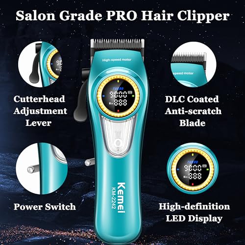 KEMEI 2242 Green Cordless Hair Clippers for Men, Professional Grooming