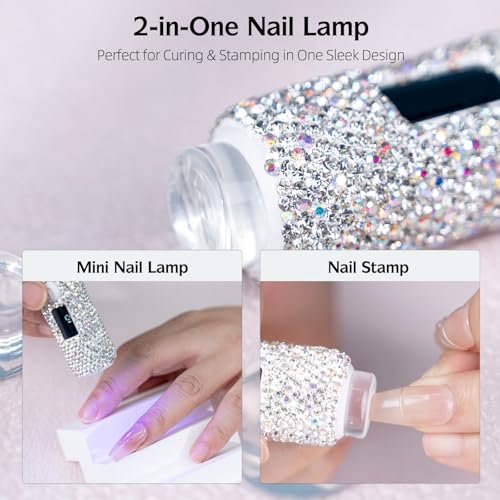 Portable Handheld UV Nail Lamp with Rhinestones, USB Rechargeable