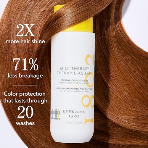 Beekman 1802 Milk Therapy Peptide Conditioner ? Boosts Hair Softness & Shine with Goat Milk Proteins, Brazilian Flex Peptide Bond & Hydrolyzed Collagen, Safe for Color-Treated Hair, 8 Fl Oz