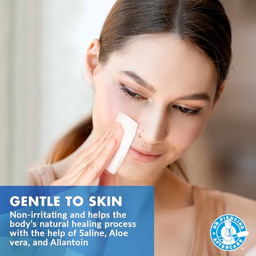 Saline Aftercare Wipes for Piercings - 50 Count Ear & Body Cleanser