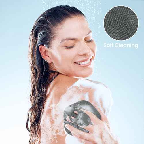 Silicone Body Scrubber Redfly Back Scrubber for Shower, Exfoliating Body Brush, Rubber Massage Loofah for Men and Women, Effective Skin Cleaner and Exfoliator, Bath Scrub for Deep Cleaning (Grey)
