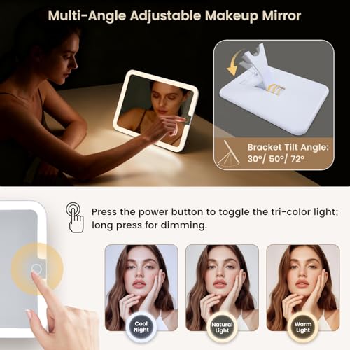 Makeup Bag with LED Lighted Mirror & Brush Holder