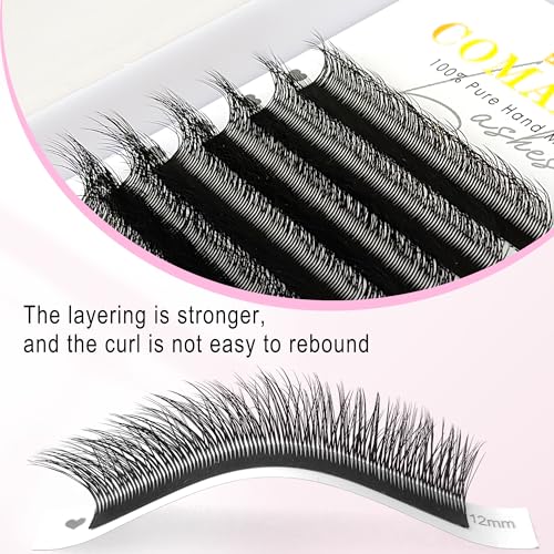 CoMango Fox Eyelashes Extension Flying YY Lashes 5D Mutil-layer Y Shaped Lash Mink Premade Lash Fans C/D Curly Foxy YY Lashes Natural Fluffy Handmade Individual Eyelash Fans(Black,5D-D-12mm)