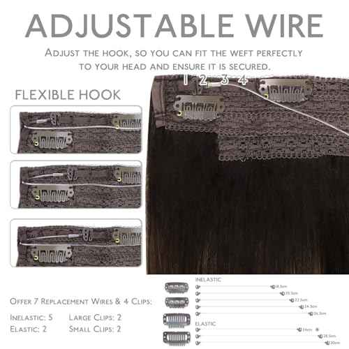 WENNALIFE Wire Hair Extensions (Increase 50% Lifespan) Real Human Hair 14 inch 75g Balayage Dark Brown to Chestnut Remy Invisible Transparent Fish Line