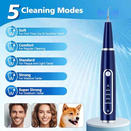 Plaque Remover for Teeth, Teeth Cleaning Kit with LED Light and 5 Adjustable Modes Teeth Cleaner, Blue