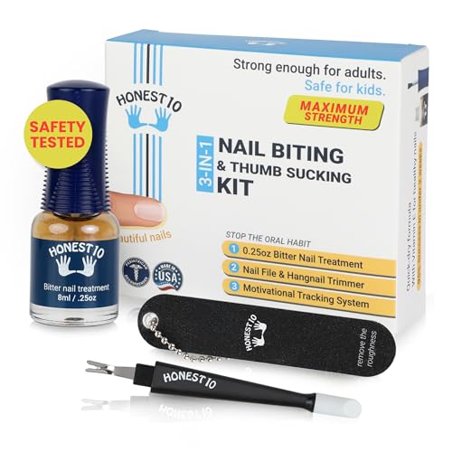 Honest10 Nail Biting Prevention Kit for Adults & Safe for Kids - Break The Habit - Includes Nail File, Hang-Nail Trimmer, Tracking Chart, and Bitter Nail Polish (0.25 oz)