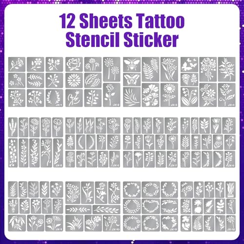 Yazhiji Fine line plant Temporary Tattoo Stencils, Face and Body Paint Stencils, Girl Boy Flower Tattoos Pack for Kids School Show Birthdays Christmas Party Favor Supplies