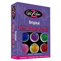 Original Glitter Tattoo Kit and Temporary Tattoos with 6 Large Glitter Pots, Body Adhesive, Stencils and 2 Cosmetic Brushes