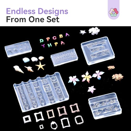 SAVILAND 3D Silicone Nail Molds - 5 Piece Flower Shell Letter Set