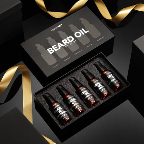 Deluxe Beard Oil for Men - Sandalwood, Tobacco Vanilla, Bergamot Sage, Cedar Pine, Unscented Fragrances, Natural Mens Beard Oil Kit With Argan & Jojoba Oil, Beard Softener Grooming Mens Beard Care