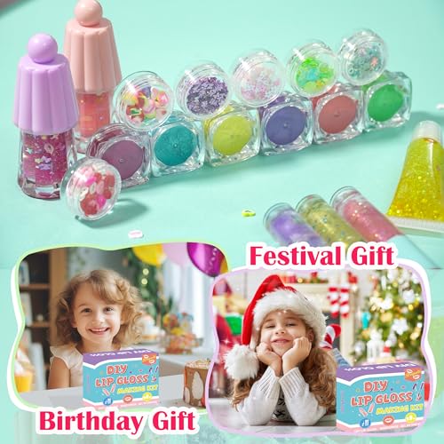 DIY Lip Gloss Making Kit - Make Your Own Lip Glosses Moisturizing DIY Lip Glaze Handmade Glittery Set for Teens Girls Women Makeup Lover Beginner Christmas Birthday Gift