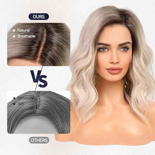 starluck Wig Lace Front Wigs for Women Partial Platinum Blonde Curly Shoulder Length Wig Synthetic Lace front Hair for Women Daily Wear