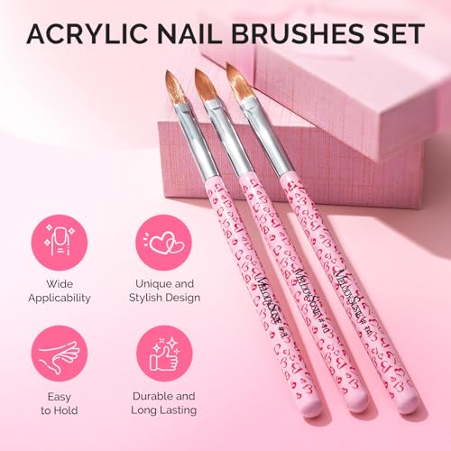 MelodySusie 3-Piece Acrylic Nail Brush Set for Art & Extensions