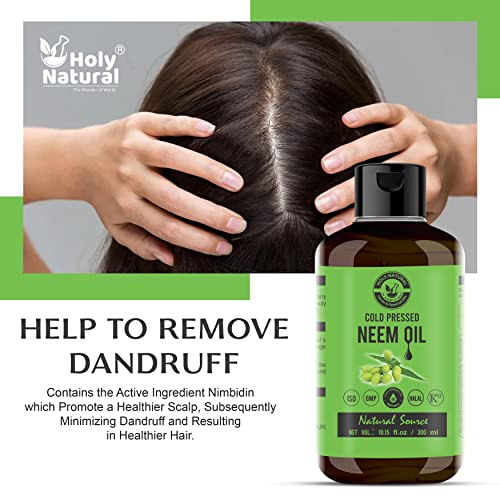 Neem Oil (10.15 fl oz) 100% Pure & Natural, Virgin Cold Pressed Neem oil, Good for dry skin to moisturize, Dandruff free hair