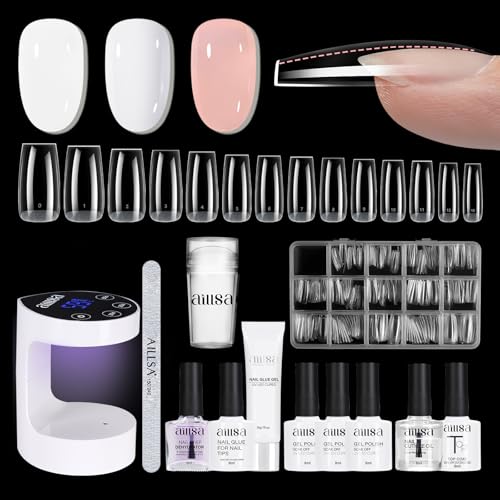 AILLSA Gel Nail Kit with U V Light, 224 Pcs Medium Square Nail Tip with Gel Glue