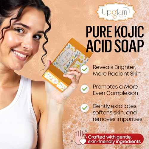 Kojic Acid Lightening Soap - Premium Dark Spot Remover for Face & Body - Infused with Tumeric, Lemon & Vitamin E - Gentle Natural Cleanser with Coconut Oil for Radiant, Even Skin (2 Pack)