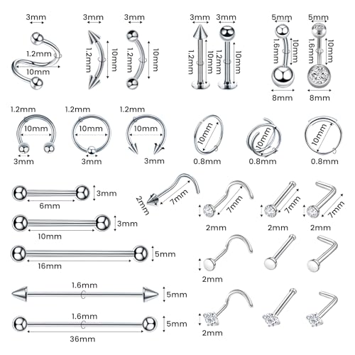 153-Piece Body Piercing Kit with Stainless Steel Needles & Jewelry