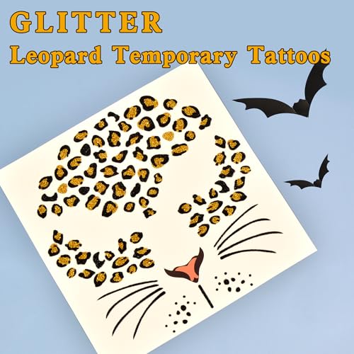 Glitter Leopard Face Tattoos - Cheetah Costume Stickers