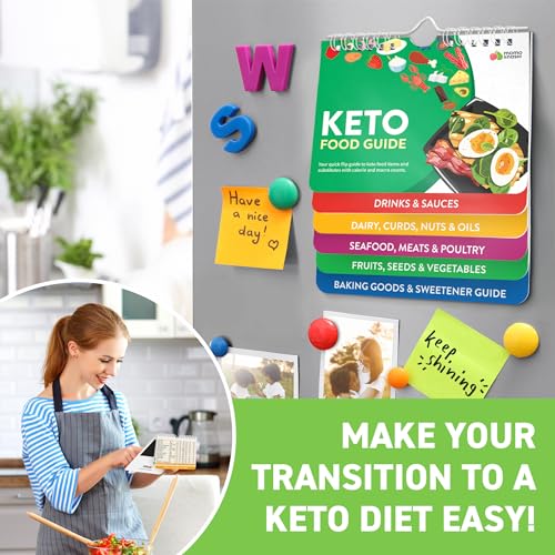 Momo & Nashi Keto Cheat Sheet Magnets Booklet - Keto Diet for Beginners & Dummies Kit - Magnetic Keto Food List Planning Tool Chart Weight Loss, Low Carb Ketogenic Meal Plan, Baking, Recipes Guide