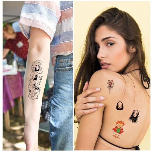 Pounchi Japanese Anime Temporary Tattoos, 8 Sheets, Waterproof