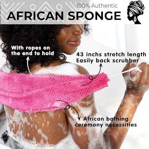 African Net Sponge Authentic - Afro Scrub Exfoliating Net Sponges with Knots - Real African Bath Sponge Washcloth for Shower - Body Exfoliator Scrubber