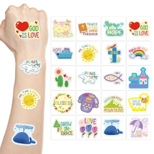 Fancy Land Religious Tattoos Temporary Christian Easter Tattoo Sheets Individual Bible Verse Body Stickers Costume Accessories for Catholic Party Decoration Favors Sunday School Crafts Supplies 140Pcs