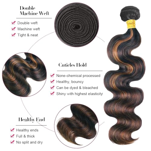 Fridnae P1B30 Light Brown Ash Body Wave Human Hair Bundles 34 Inch