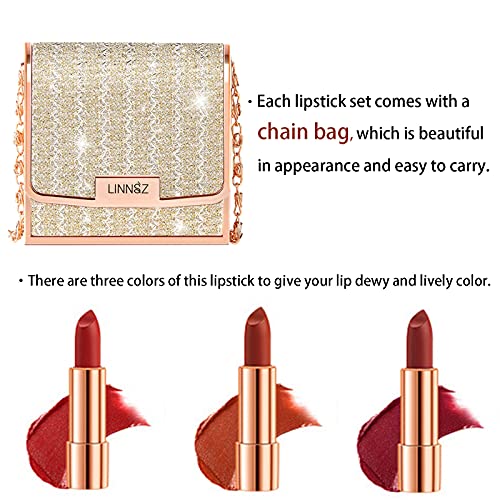 Matte Lipstick Set 3pc with Chain Bag - Long Lasting Velvet