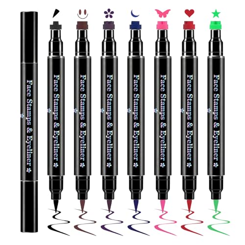 7-Color Dual-Ended Eyeliner Stamp Pen Kit with Liquid Liner