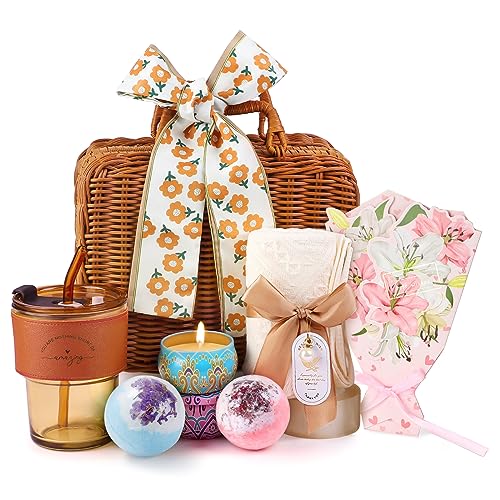 Unique Valentine's Day Baskets for Women Friendship,Happy Birthday Bath Set Relaxing Spa Gift Baskets Ideas for Women,Her,Mom, Sister, Coworker, Wife, Girlfriend,Luxury Get Well Soon Self Care Gifts for Women.