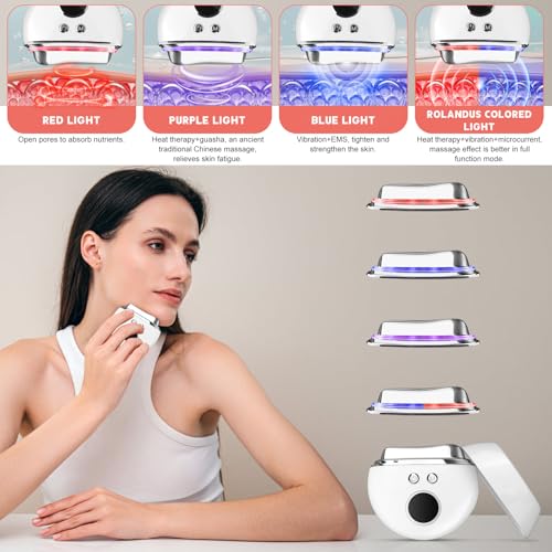 Gua Sha Facial Tools with Heating & Vibration - 4-in-1 Lymphatic Contour Face Brush£¬Red¡¢Blue¡¢Purple Light Therapy, Microcurrent Massager for Anti-Aging & Home SPA