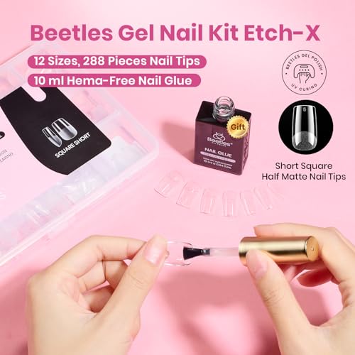 6-3 Square Short Nail Tips Kit 288 pcs with Glue – No Shaping Needed, Pre-Filed, Natural Fit, HEMA-Free