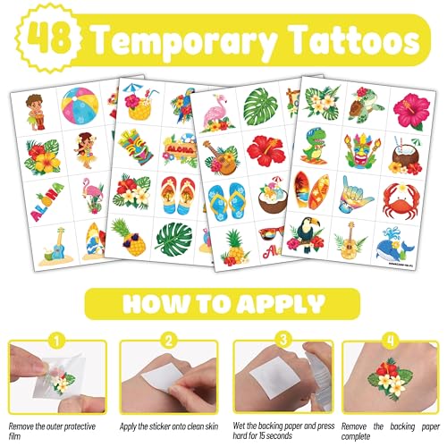 72 PCS Tropical Luau Party Favors ? 48 Pre-Cut Temporary Tattoos & 24 Punch Balloons Themed Birthday Party Decorations Supplies Favors Gifts, Goodie Bag Fillers, Classroom Rewards