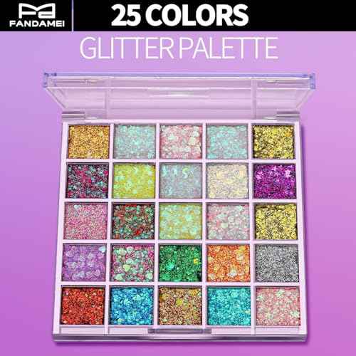 FANDAMEI 25 Colors Face Glitter, Face Glitter for Women Kids Girls, Glitter Gel No Glue Needed, Glitter for Body Hair Halloween Rave Carnival Makeup