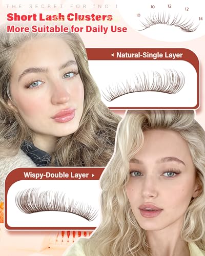 Brown Lash Clusters 10-14MM Natural Eyelash Extensions Clear Band
