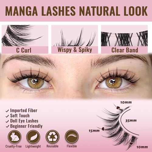 Spiky Manga False Eyelashes - 7 Pairs C Curl 10-15mm