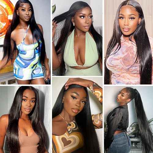 Straight Bundles with Closure Human Hair 24 26 28+20 Inch Brazilian Human Hair 3 Bundle with 4x4 HD Lace Closure Free Part 10A Grade 100% Unprocessed Virgin Hair Straight Bundles Natural Color