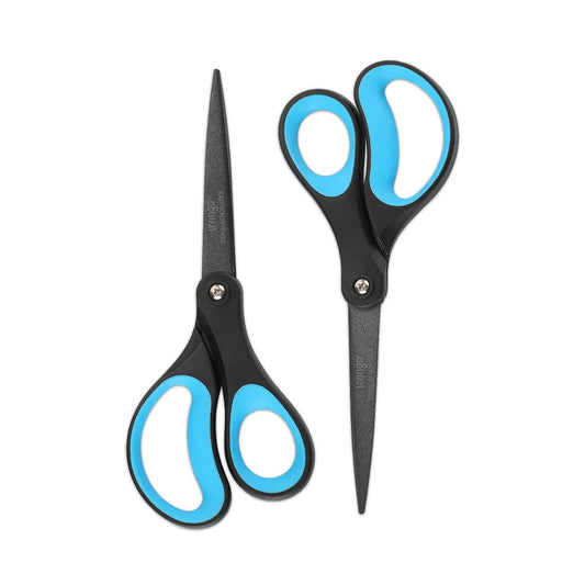 LIVINGO 2 Pack 8" Titanium Non-Stick Scissors, Professional Stainless Steel Comfort Grip, All-Purpose, Straight Office Craft Scissors for DIY(Blue/Black)