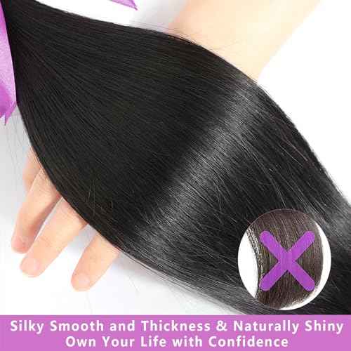 12A Human Hair Bundles 24 26 28 Inch Straight Bundles Human Hair 100% Unprocessed Brazilian Virgin Weave 3 Bundles Deals Thick & Tangle Free¡¦