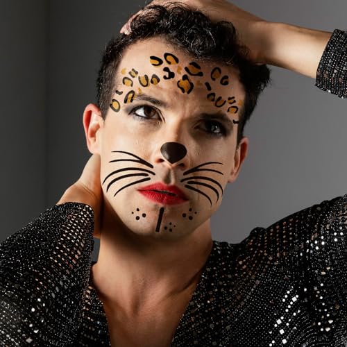 5-Pack Cheetah Face Temporary Tattoos for Halloween Costumes