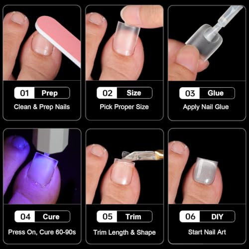 ASONRL 300Pcs Gel Toe Nail Tips Full Cover Square, 15 Sizes Extra Wide Matte Clear