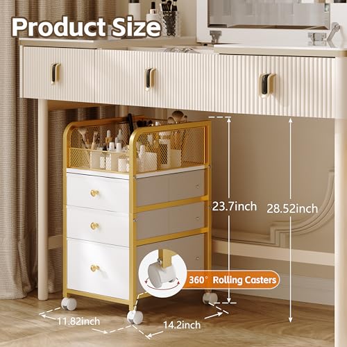 Rolling Makeup Storage Cart, Makeup Organizer Cart with Drawers, Rolling Makeup Bathroom Storage Cart, Cosmetic Vanity Display Cases Holder for Nail Polish Brush Hair Tool