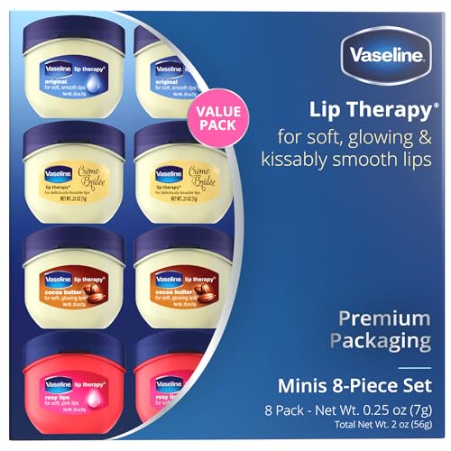 Vaseline Lip Therapy Rosy Lips, Cocoa Butter, Creme Brulee, Original - Vaseline Lip Balm, Tinted and Clear Lip Gloss Set, 2 of Each, 0.25 Oz Ea (8 Piece Set)