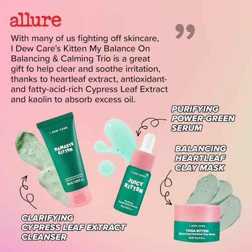 I DEW CARE Blemish Heartleaf Skincare Set - Kitten My Balance On | Foam Cleanser & Wash-off Mask & Serum, Gentle Skincare, Soothe & Balance, Stocking Stuffers, Gift For Girls, Teen Girls Skin Care Kit