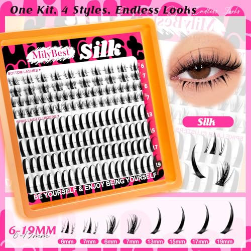 MilyBest 4 Styles Lash Clusters Kit with Bottom Lashes & Glue (Mini Boxes)